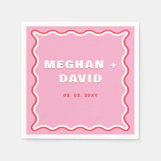 Retro Squiggle Wavy Curve Pink Red Wedding Serviette (Vorderseite)