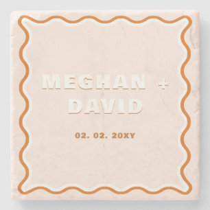 Retro Squiggle Wavy Curve Terracotta Wedding Steinuntersetzer