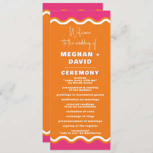 Retro Squiggle Wavy Pink Orange Wedding Programm