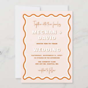 Retro Squiggle Wavy Terracotta Foto Wedding Einladung
