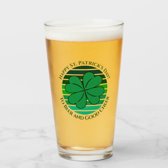 Retro St. Patrick's Day Irish 4 Leaf Clover Glas (Vorne (Gefüllt))