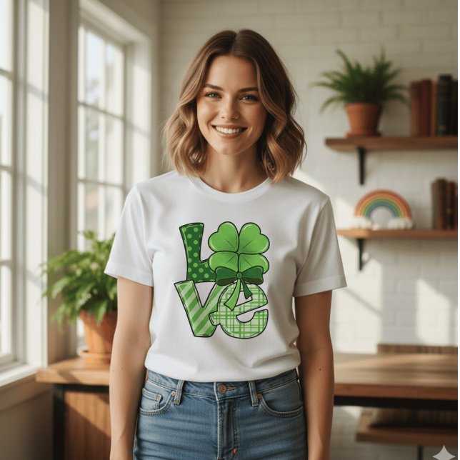 Retro St Patrick's Day Love Clover Green Plaid  T-Shirt (Von Creator hochgeladen)