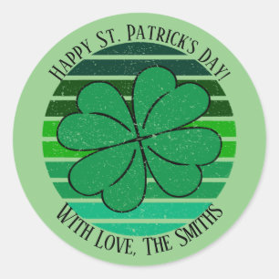Retro St. Patrick's Day Name Irish 4 Leaf Clover Runder Aufkleber