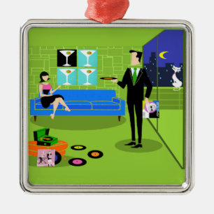 Retro städtische Cartoon-Paar-Weihnachtsverzierun Silbernes Ornament