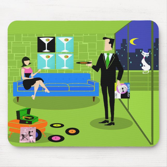 Retro städtische Cartoon-Paare Mousepad (Vorne)