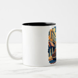 Retro-Stadtstraßenszene Zweifarbige Tasse