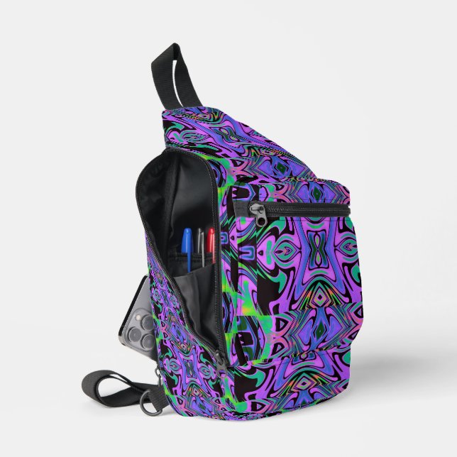 Retro Stamm Geo Lila Maze Sling Bag (Offen)