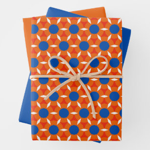 Retro Star Round Blume Orange Blue Geschenkpapier Set