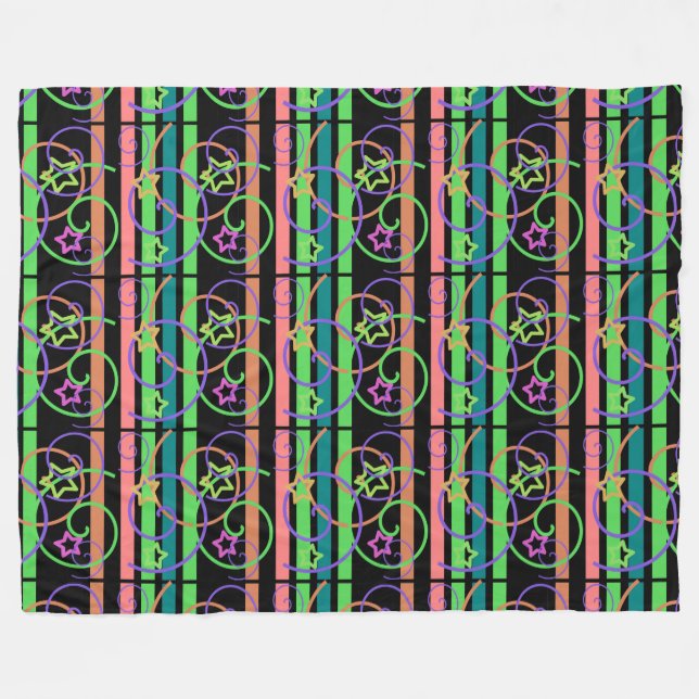 Retro Star Stripe Swirl Fleece Blanket (Vorderseite (Horizontal))