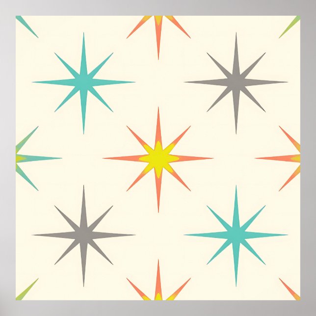 Retro Starburst Mid-Century Pattern Poster (Vorne)