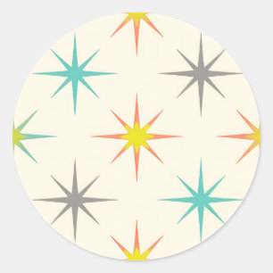 Retro Starburst-Muster im Stil der Mitte des 20. J Runder Aufkleber