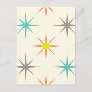 Retro Starburst-Muster im Stil der Mitte des Jahrh Postkarte