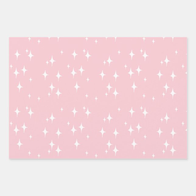 Retro Stardust Sternexplosion Stars Rosa Ästhetik Geschenkpapier Set (Vorderseite)