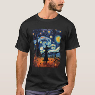 Retro Starry Night Van Gogh Hexe Halloween Art Pa T-Shirt