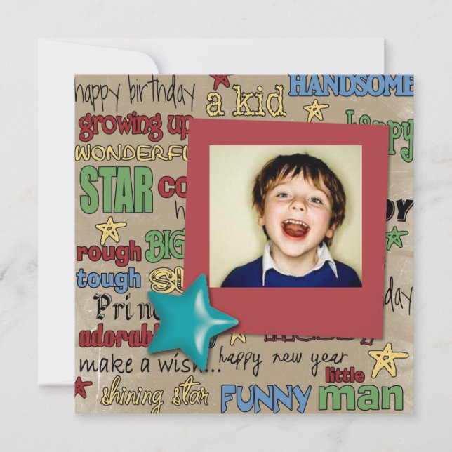 rétro stars bougie garçon photo invitations annive (Devant)