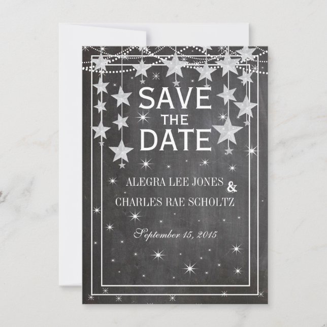 Retro Stars Chalkboard Wedding Save the Date (Vorderseite)