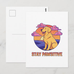 Retro Stay Pawsitive Golden Retriever Sonnenunterg Postkarte
