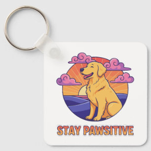 Retro Stay Pawsitive Golden Retriever Sonnenunterg Schlüsselanhänger