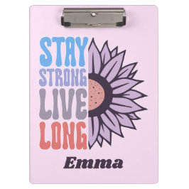 Retro Stay Strong Live Long Sonnenblume Positiv Klemmbrett