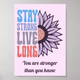 Retro Stay Strong Live Long Sonnenblume Positiv Poster