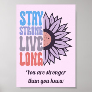 Retro Stay Strong Live Long Sonnenblume Positiv Poster