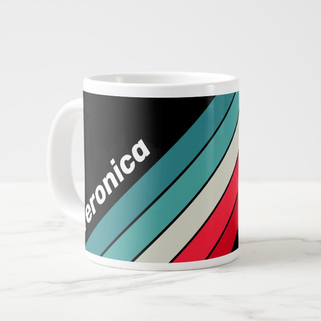 Retro Stealth Rainbow Striped with Name Jumbo-Tasse (Vorderseite Links)