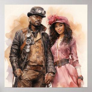 Retro-Steampunk-Eleganz - Distinguiertes Paar Ar Poster