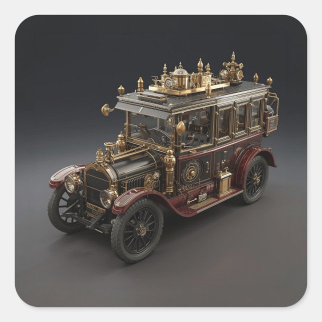 Retro-Steampunk-Polizeikreuzer Quadratischer Aufkleber (Vorderseite)