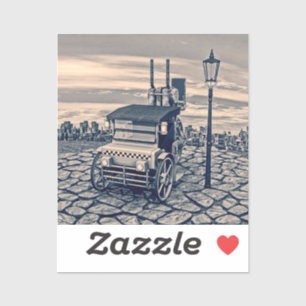 Retro-Steampunk-Taxidroschken-Stadt Kunst Aufkleber