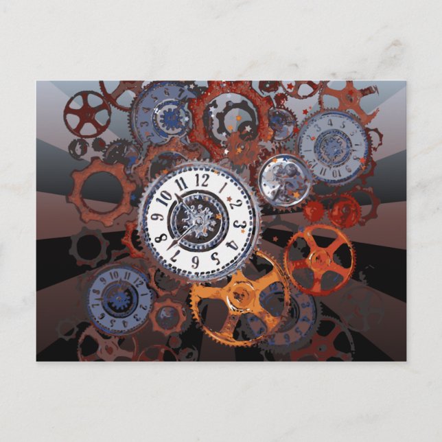 Retro-Steampunk-Uhrenteile, Gänge und Cockpits Postkarte (Vorderseite)