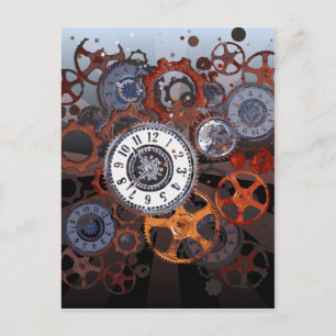 Retro-Steampunk-Uhrenteile, Gänge und Cockpits Postkarte