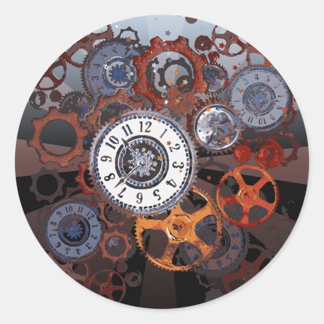 Retro-Steampunk-Uhrenteile, Gänge und Cockpits Runder Aufkleber (Vorderseite)