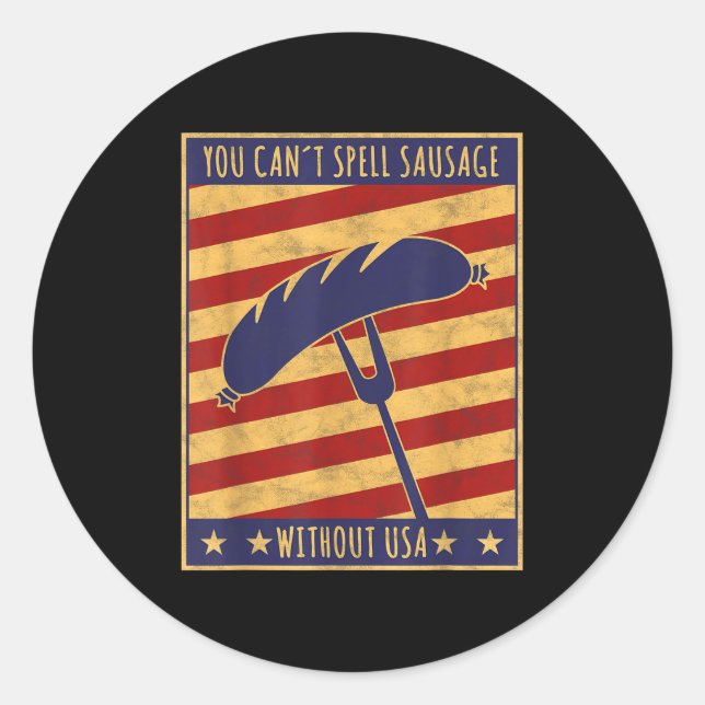 Retro Ster You Can't Spell Sausage Without Usa  Runder Aufkleber (Vorderseite)