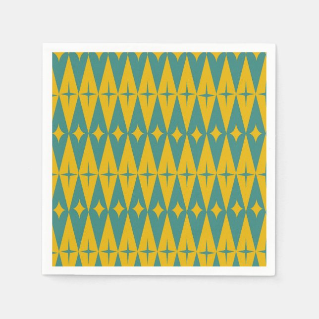 Retro-Sterne der Mitte des Jahrhunderts auf Teal-S Serviette (Vorderseite)