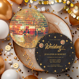 Retro Sterne Schwarz Gold Glitter Disco-Kugel Hoch Einladung