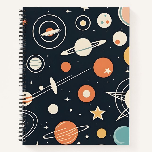Retro-Sterne und Planeten der 1950er Jahre Notizbuch (Vorderseite)