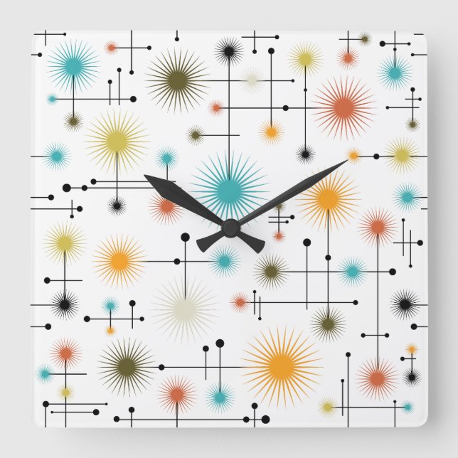 Retro Sternexplosionen ein Go-Go! Quadratische Wanduhr (Vorderseite)