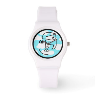 Retro Stewardess Gesicht in Wolken Custom Watch Armbanduhr