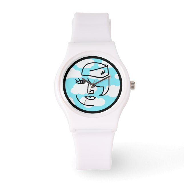 Retro Stewardess Gesicht in Wolken Custom Watch Armbanduhr (Vorderseite)