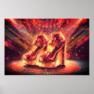 Retro-Stil 1970er Jahre Gold Stack Disco-Schuhe in Poster