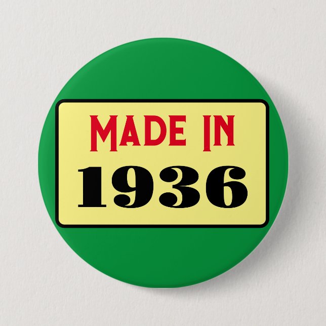 Retro-Stil 90. Geburtstagsabzeichen 1936 Button (Vorderseite)