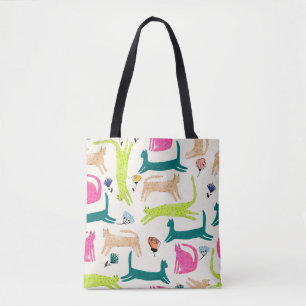 Retro-Stil abstrakte Blume- und Katzenillustrierun Tasche