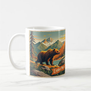 Retro-Stil Bären Cartoon und Gebirgszug Poster Kaffeetasse