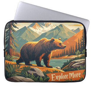 Retro-Stil Bären Cartoon und Gebirgszug Poster Laptopschutzhülle