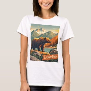 Retro-Stil Bären Cartoon und Gebirgszug Poster T-Shirt