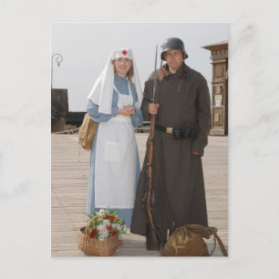 Retro-Stil Bild mit Krankenschwester und Soldat Postkarte
