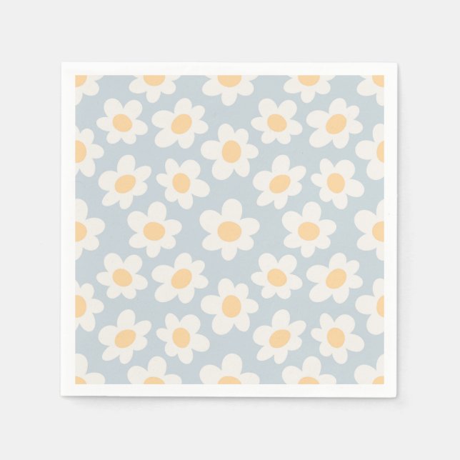 Retro-Stil blüht auf blauem Hintergrund Serviette (Vorderseite)