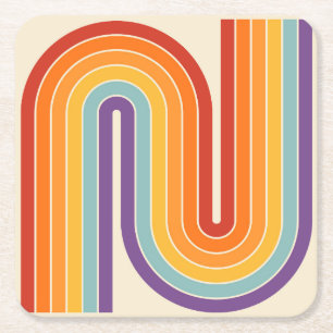 Retro-Stil der 1970er Jahre Gebogene Streifen Geom Rechteckiger Pappuntersetzer
