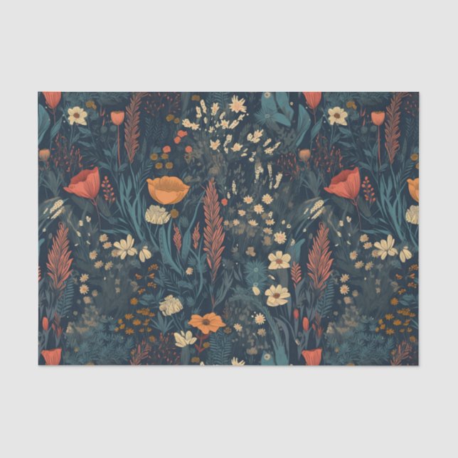 Retro-Stil, dunkles Blumenfeld der Wildblumen Seidenpapier (Vorderseite)