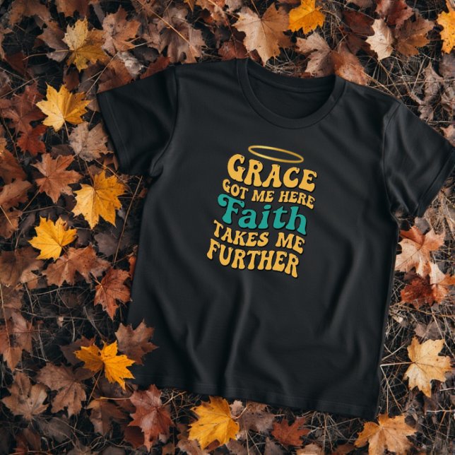 Retro-Stil Grace und Faith-Design T-Shirt (Grace and faith t-shirt design with a yellow halo and retro style Christian message.)